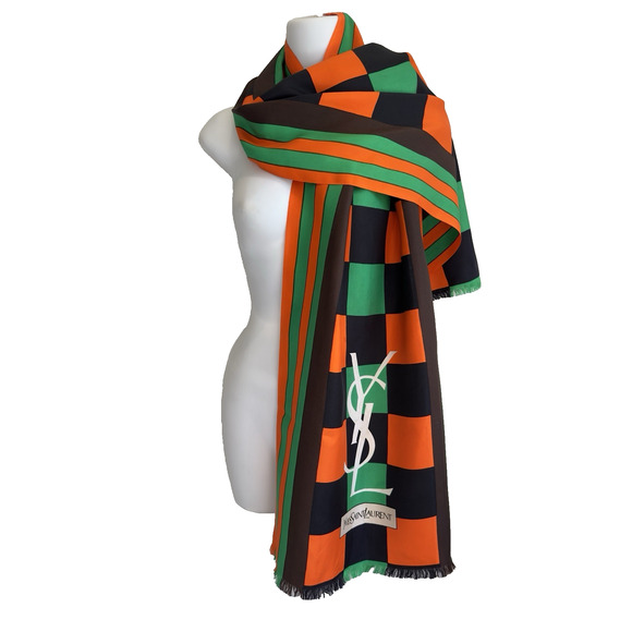 Vintage 70s Yves Saint Laurent YSL Silk Scarf Rectangular Retro‎ Geometric - Picture 1 of 8